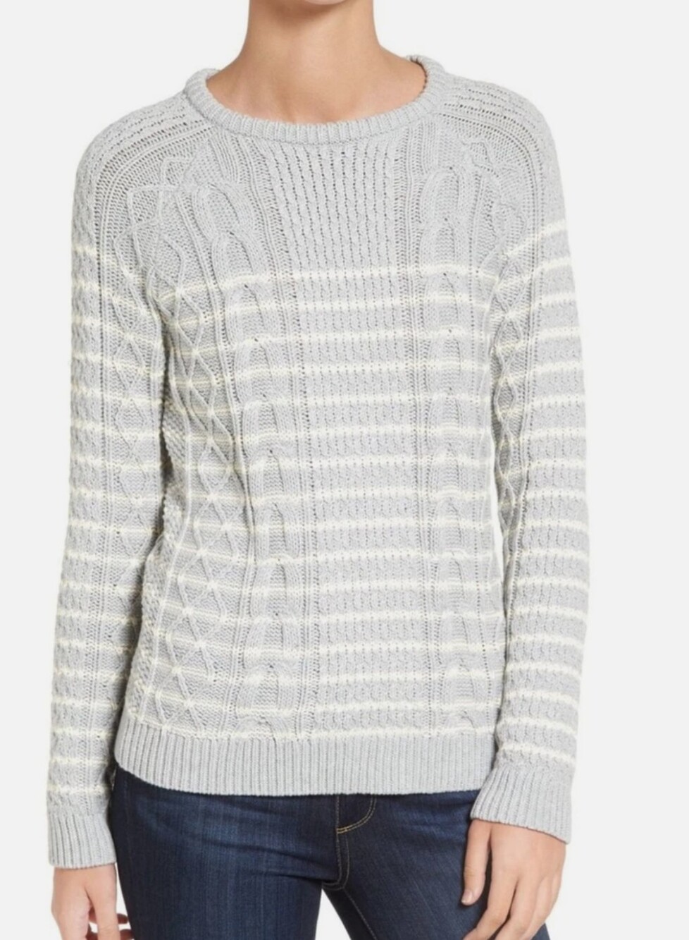 VINEYARD VINES Cotton Striped Cable Knit Sweater - Women's Size Small